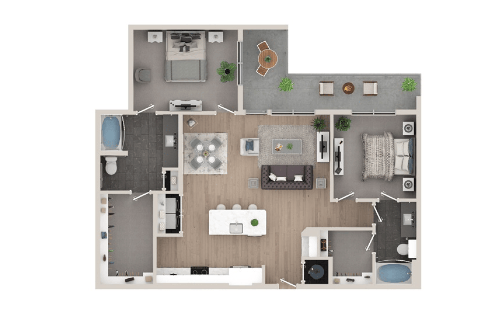 Two-bedroom apartment layout at Mason + Mill