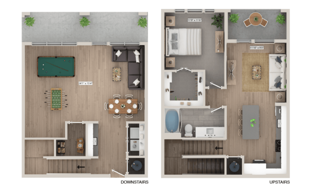 Modern apartment floor plan at Mason + Mill, Mansfield apartments for rent