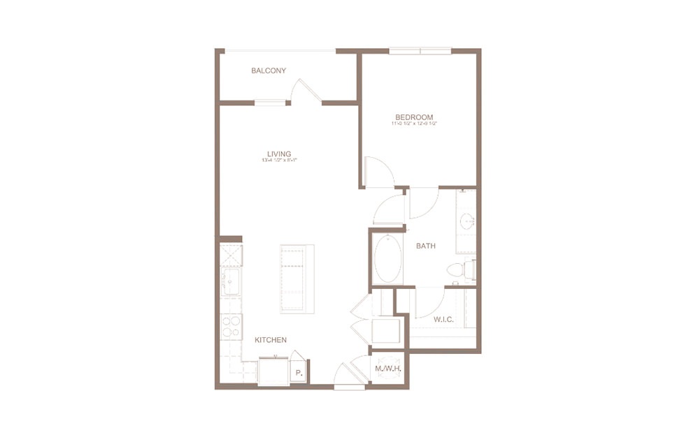 A9A - 1 bedroom floorplan layout with 1 bath and 749 square feet. (2D)