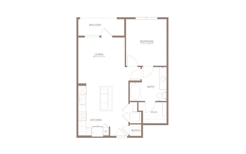 A9 - 1 bedroom floorplan layout with 1 bath and 732 square feet. (2D)