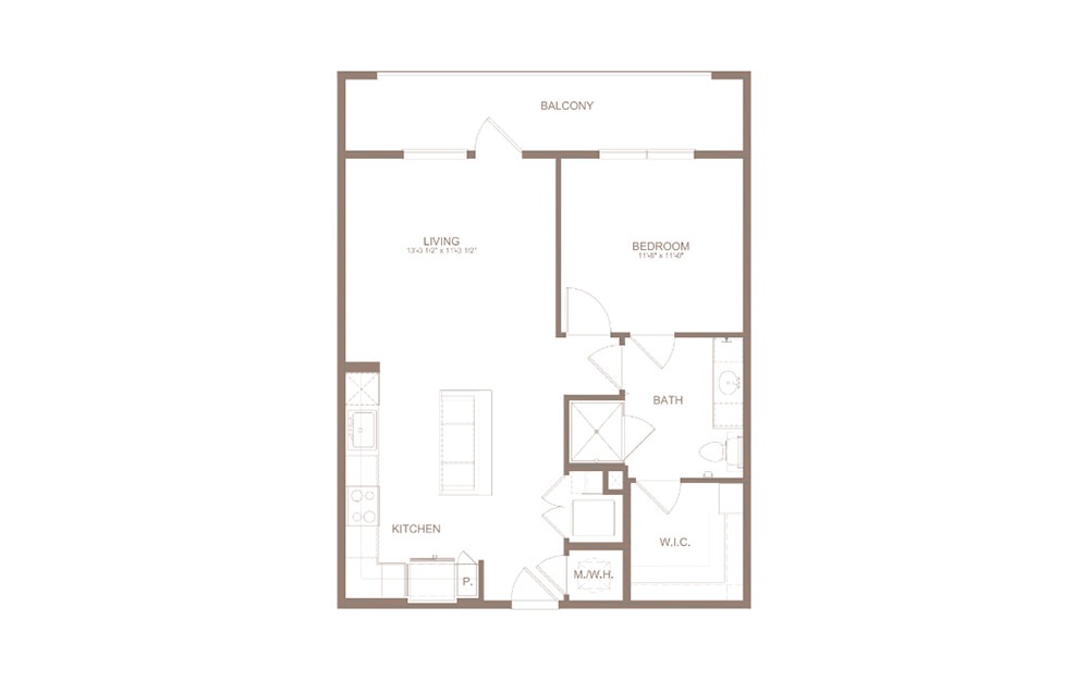 A7 - 1 bedroom floorplan layout with 1 bath and 750 square feet. (2D)