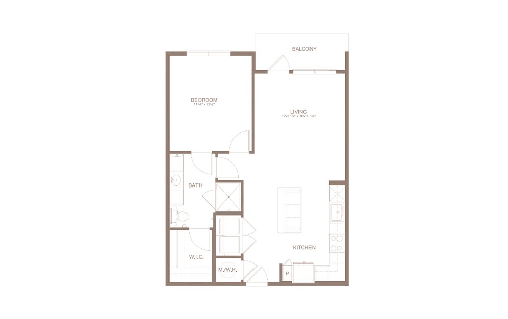 A6 - 1 bedroom floorplan layout with 1 bath and 768 square feet. (2D)