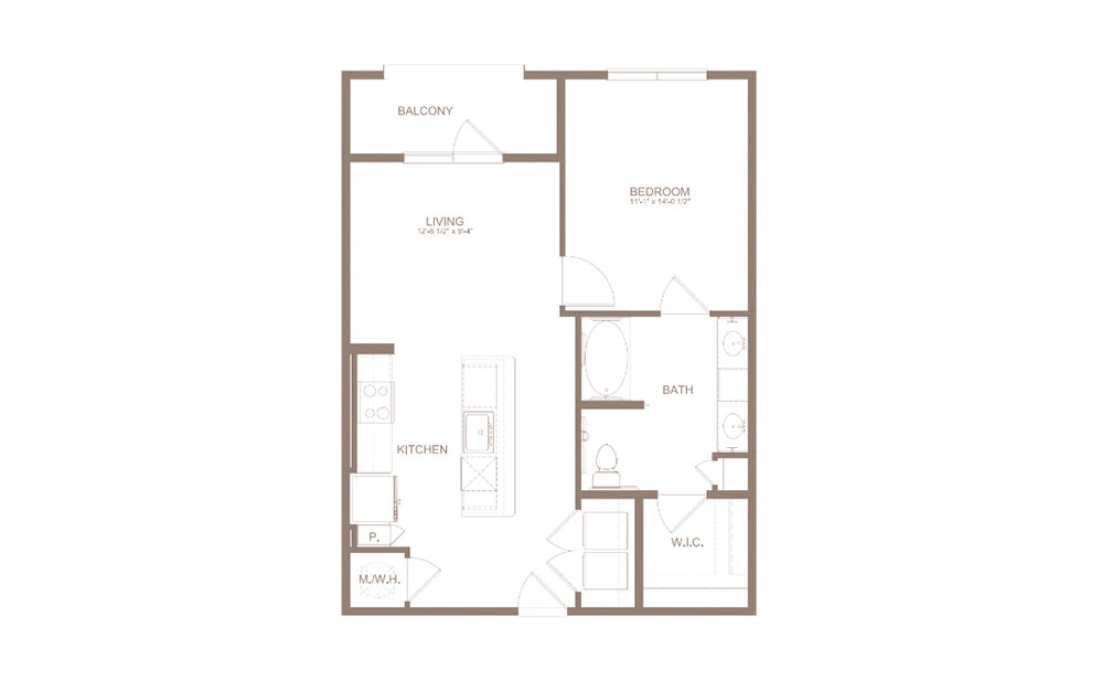 A5C - 1 bedroom floorplan layout with 1 bath and 756 square feet. (2D)