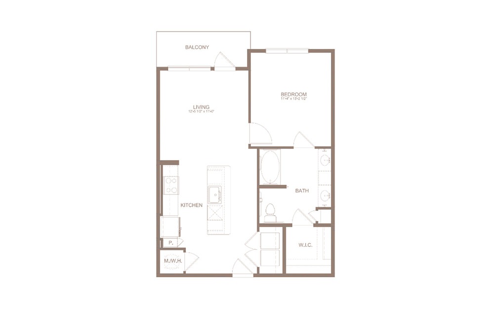 A5B - 1 bedroom floorplan layout with 1 bath and 768 square feet. (2D)