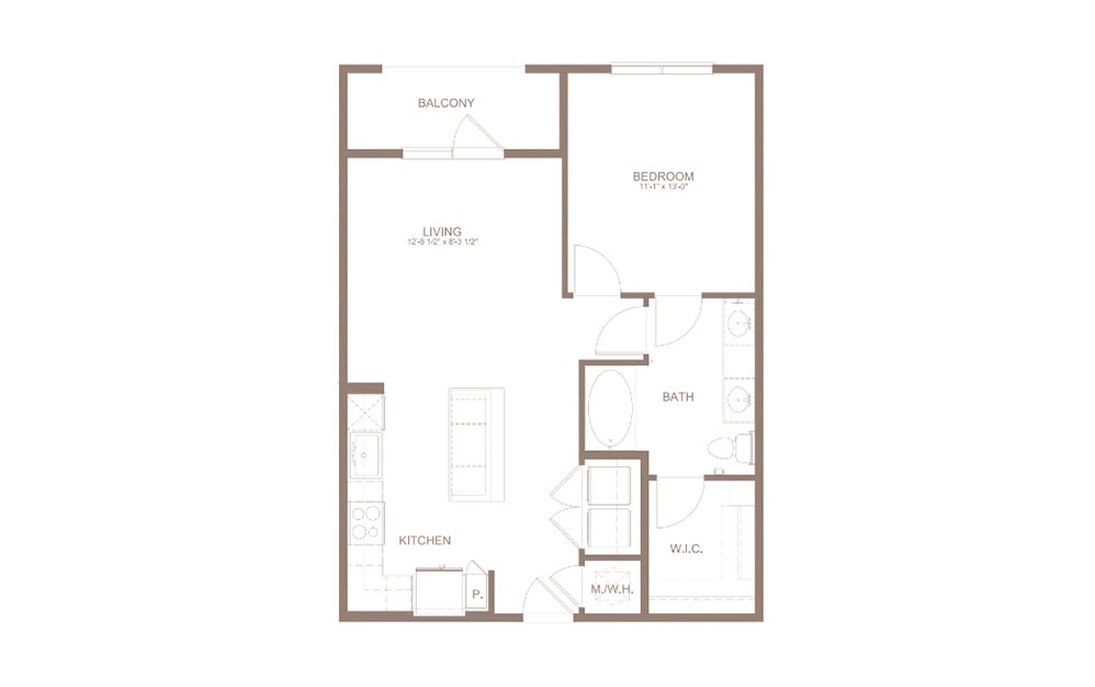 A4 - 1 bedroom floorplan layout with 1 bath and 756 square feet. (2D)