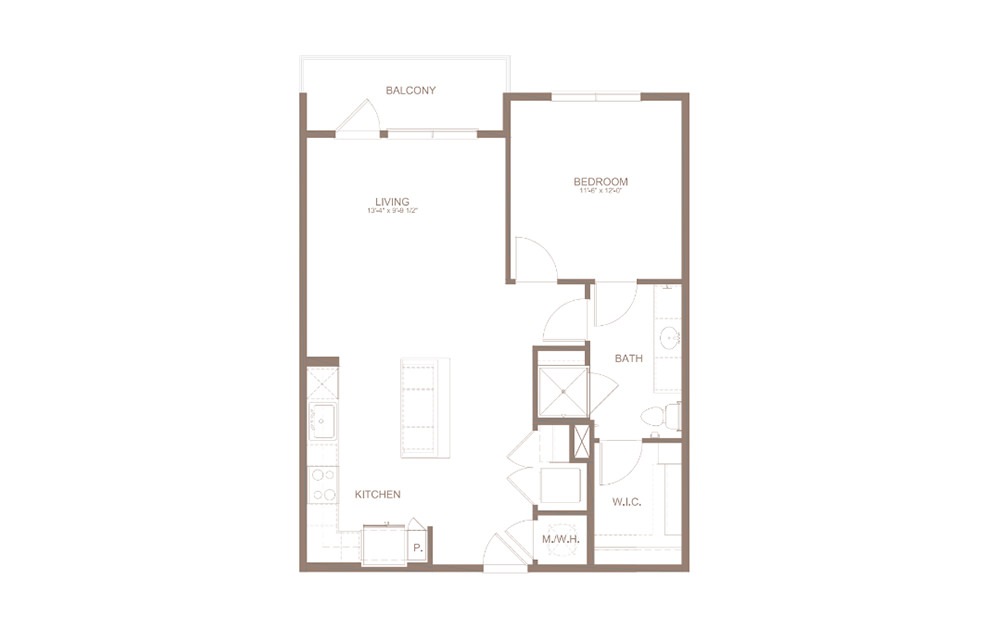 A3A - 1 bedroom floorplan layout with 1 bath and 799 square feet. (2D)