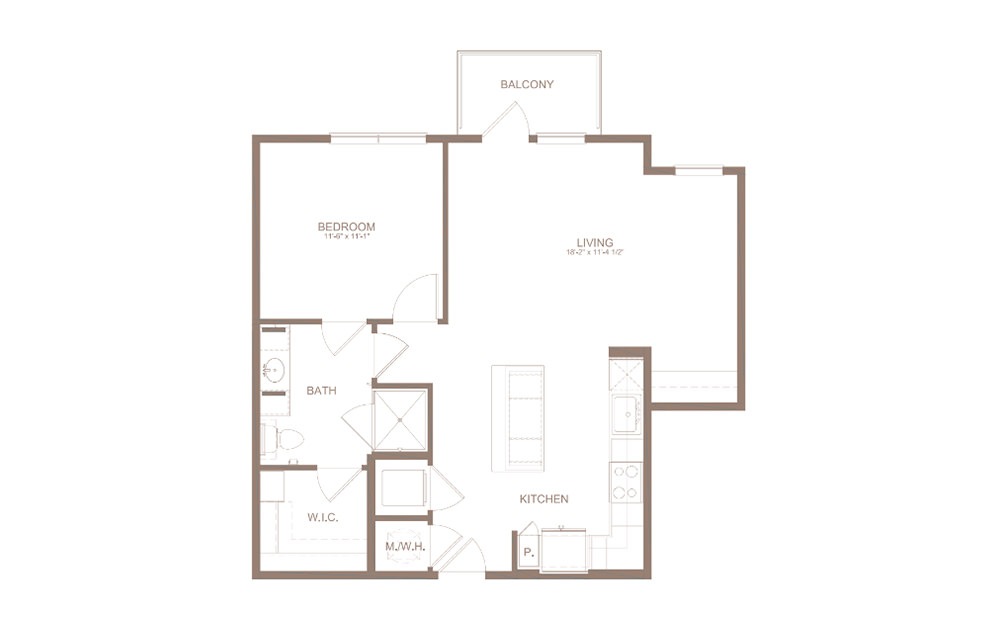 A2A - 1 bedroom floorplan layout with 1 bath and 785 square feet. (2D)