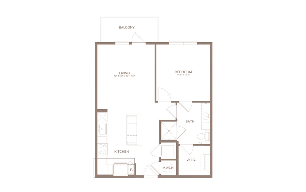 A2 - 1 bedroom floorplan layout with 1 bath and 721 square feet. (2D)
