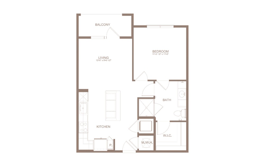 A1 - 1 bedroom floorplan layout with 1 bath and 682 square feet. (2D)