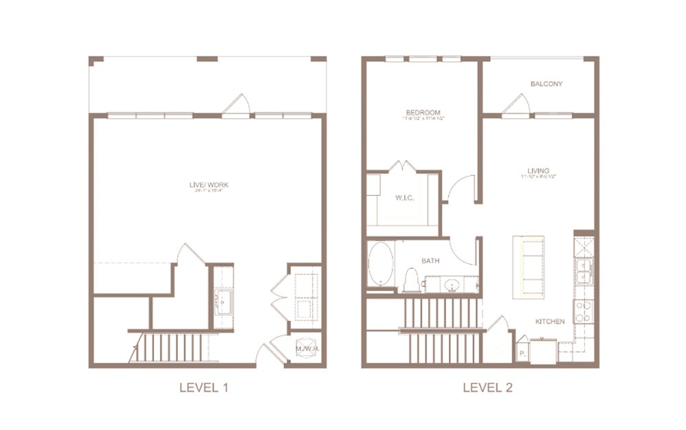 LW2 - 1 bedroom floorplan layout with 1 bath and 1418 square feet. (2D)