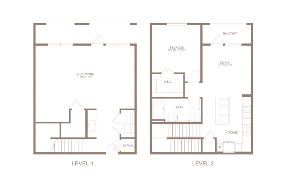 LW1 - 1 bedroom floorplan layout with 1 bath and 1313 square feet. (2D)