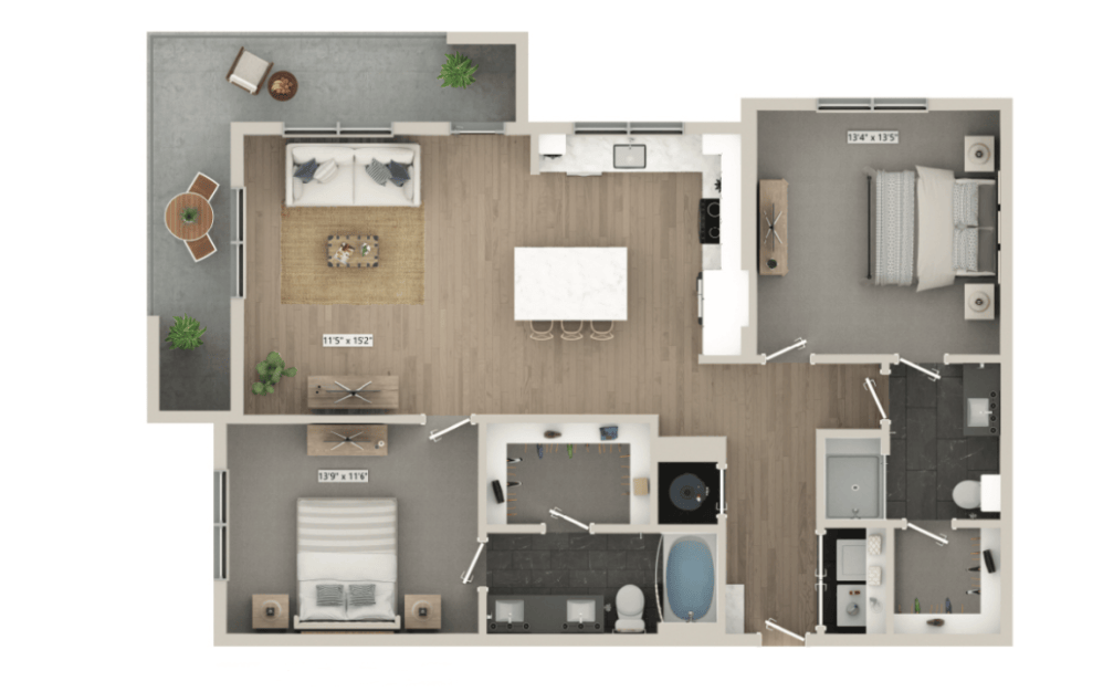 Open-concept apartment layout at Mason + Mill, Mansfield apartments