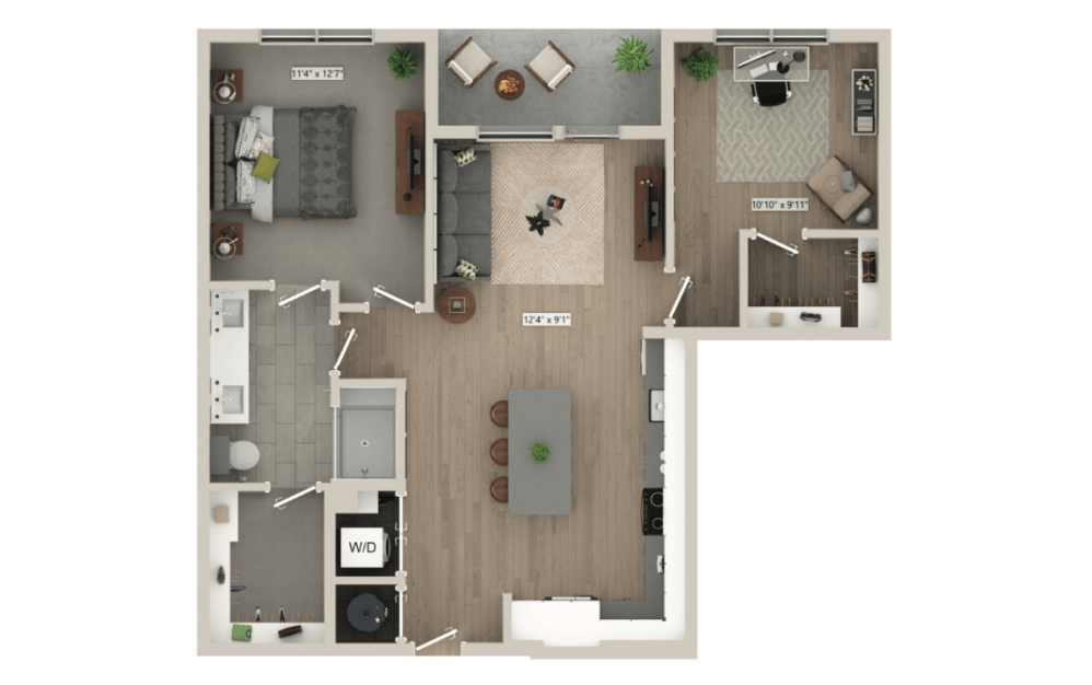 Apartment floor plan with modern layout at Mason + Mill