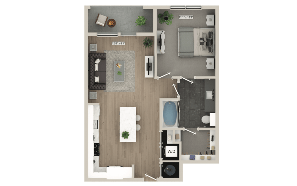 1-bedroom layout at Mason + Mills in Mansfield, TX