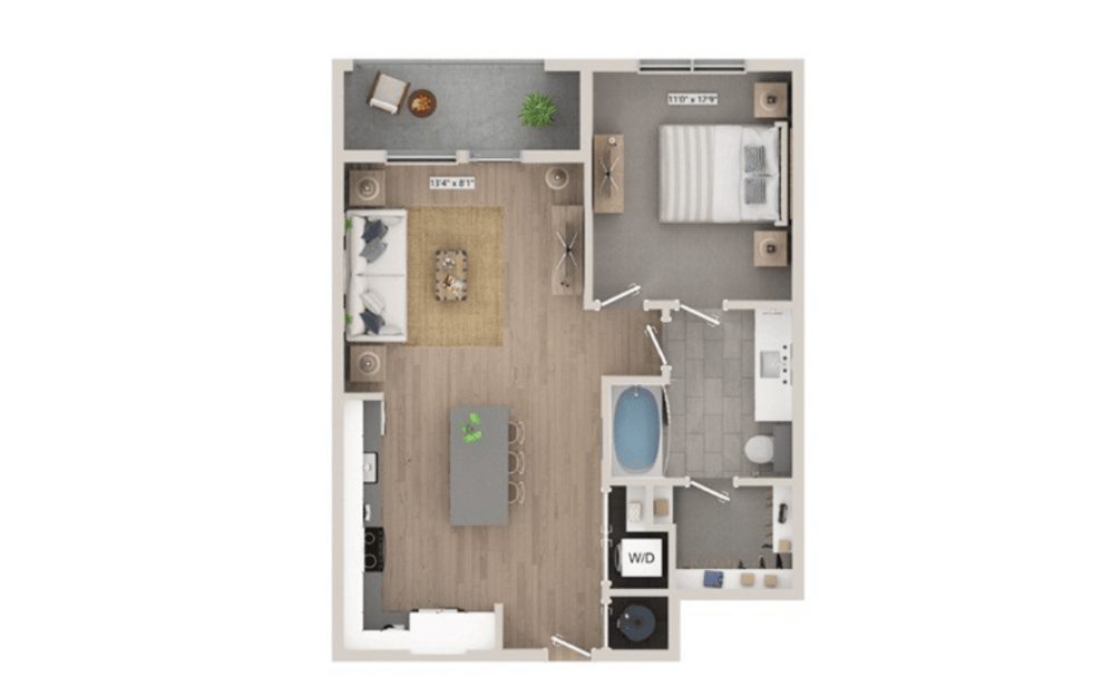 Open apartment floor plan at Mason + Mill, new apartments in Mansfield, TX